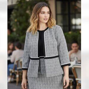 NWT Kasper Women’s  Open-Front Piped-Trim Tweed Jacket